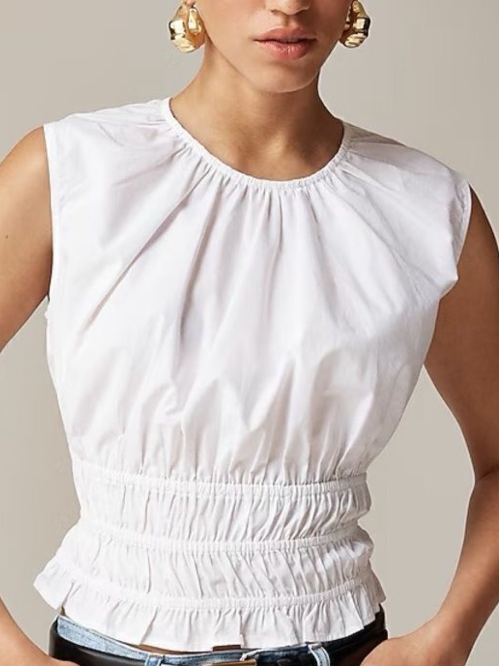 J. Crew White Sleeveless Smocked-Waist Camisole